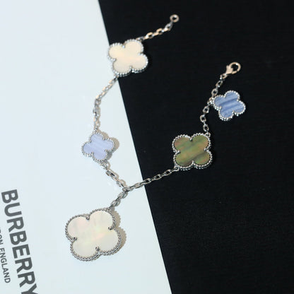[Vellora Opalyn]CLOVER BRACELET 5 MOTIFS MOP CHALCEDONY SILVER