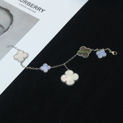 [Vellora Opalyn]CLOVER BRACELET 5 MOTIFS MOP CHALCEDONY SILVER