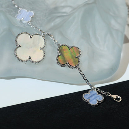 [Vellora Opalyn]CLOVER BRACELET 5 MOTIFS MOP CHALCEDONY SILVER