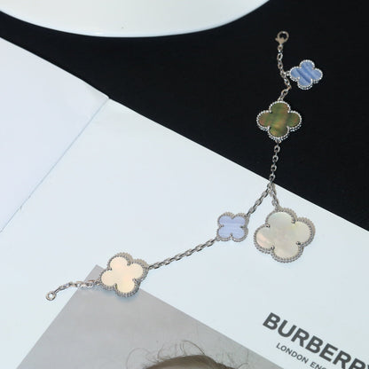 [Vellora Opalyn]CLOVER BRACELET 5 MOTIFS MOP CHALCEDONY SILVER