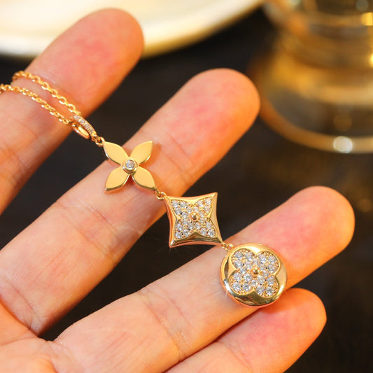[Vellora Opalyn]STAR AND SUN DIAMOND PINK GOLD NECKLACE
