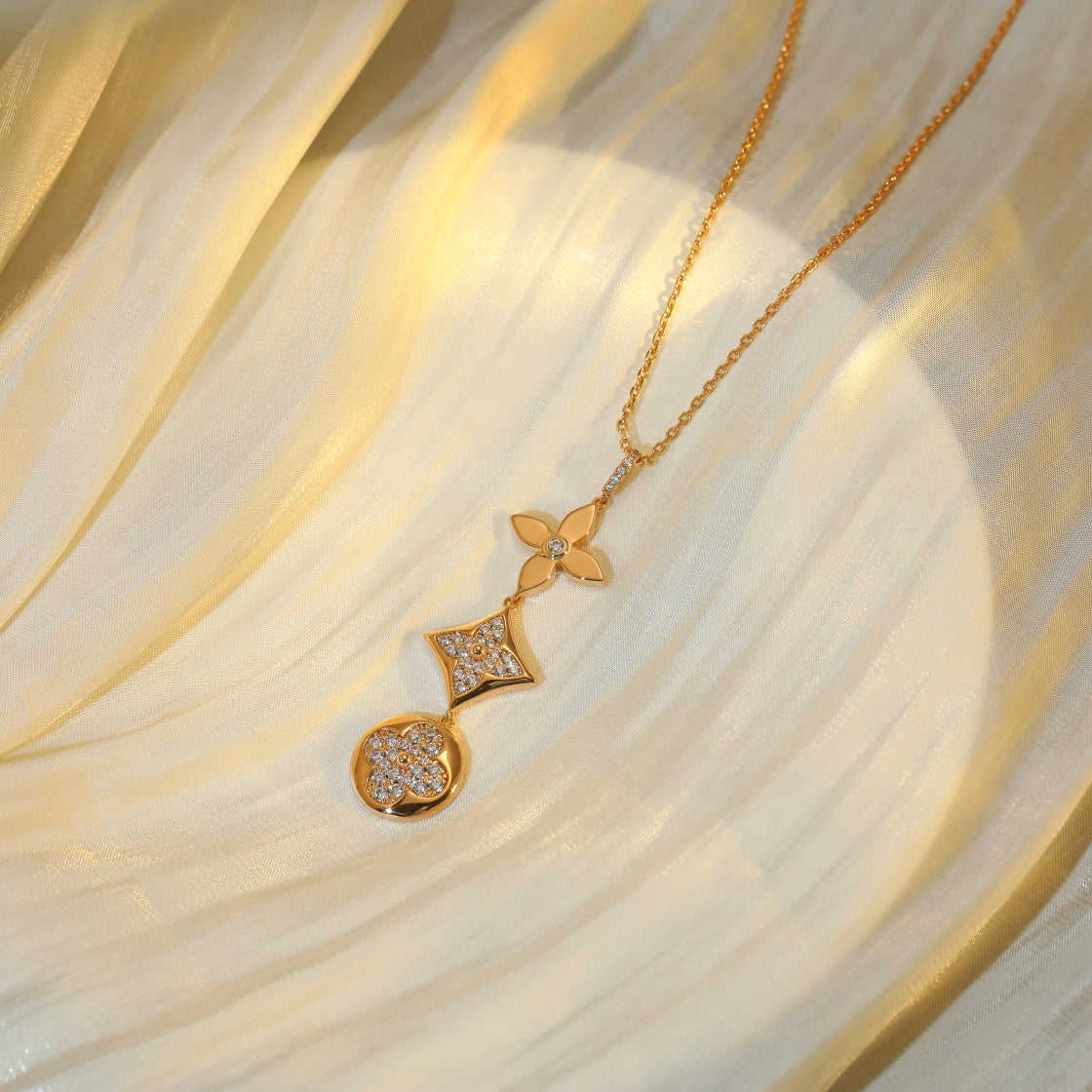 [Vellora Opalyn]STAR AND SUN DIAMOND PINK GOLD NECKLACE