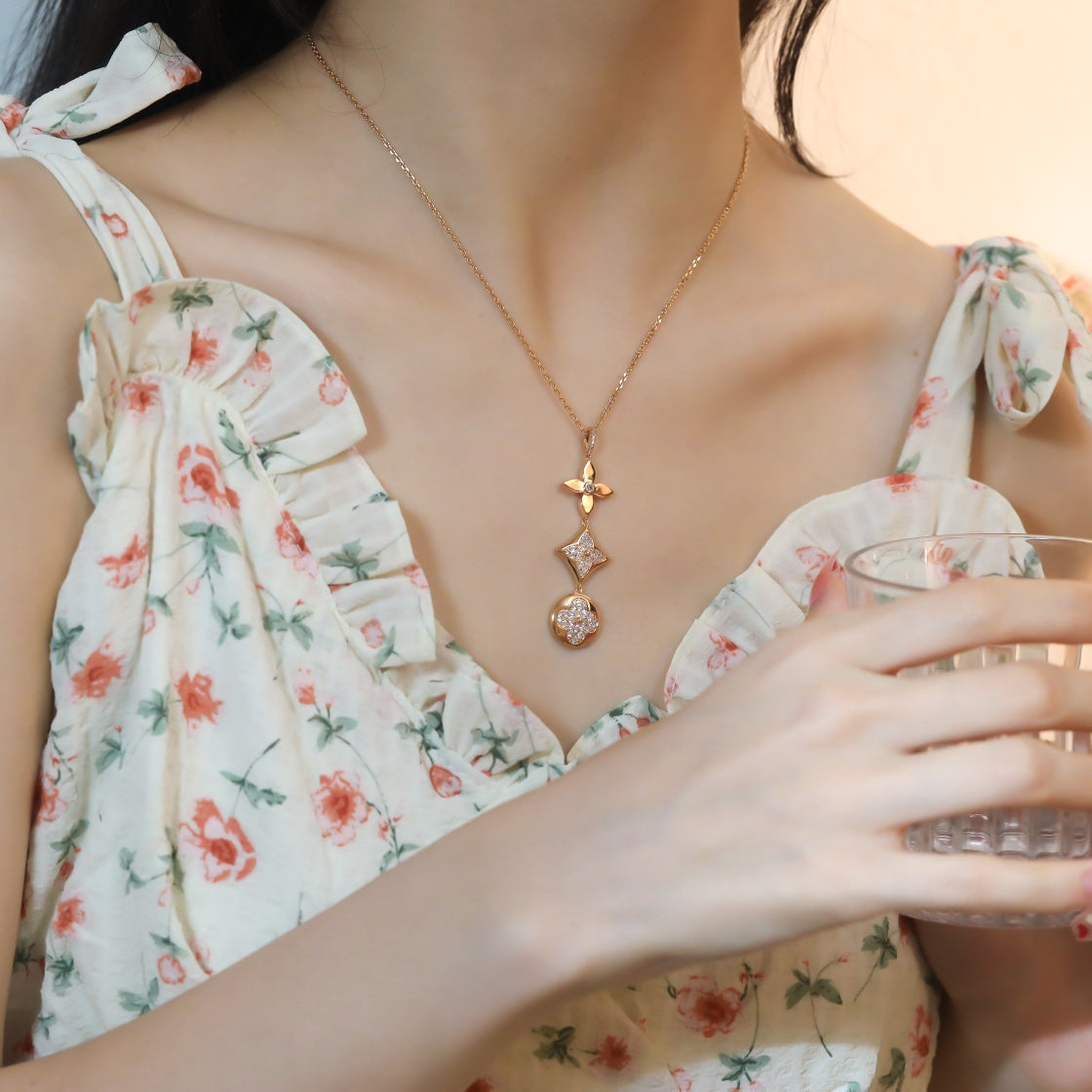[Vellora Opalyn]STAR AND SUN DIAMOND PINK GOLD NECKLACE