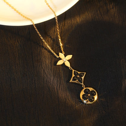 [Vellora Opalyn]STAR AND SUN ONYX PINK GOLD NECKLACE