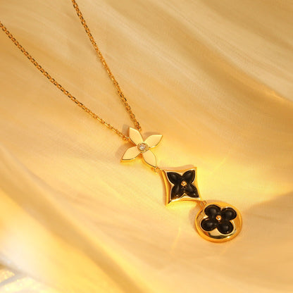 [Vellora Opalyn]STAR AND SUN ONYX PINK GOLD NECKLACE