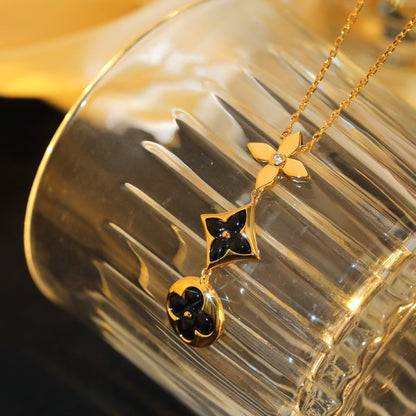 [Vellora Opalyn]STAR AND SUN ONYX PINK GOLD NECKLACE