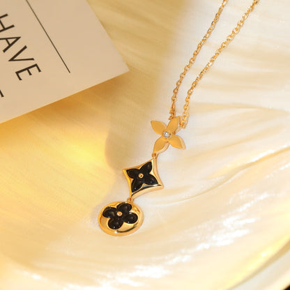 [Vellora Opalyn]STAR AND SUN ONYX PINK GOLD NECKLACE