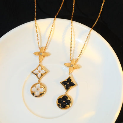 [Vellora Opalyn]STAR AND SUN ONYX PINK GOLD NECKLACE