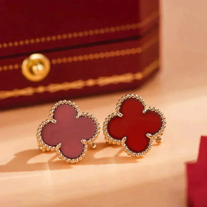 [Vellora Opalyn]CLOVER MEDIUM 1 MOTIFS CARNELIAN  EARRINGS