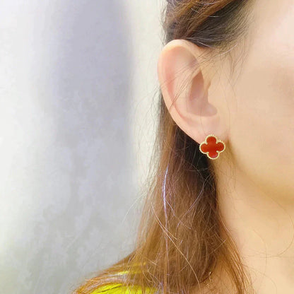 [Vellora Opalyn]CLOVER MEDIUM 1 MOTIFS CARNELIAN  EARRINGS
