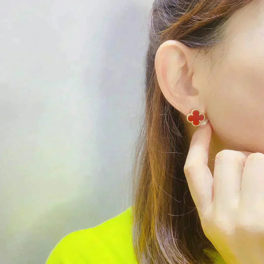 [Vellora Opalyn]CLOVER MEDIUM 1 MOTIFS CARNELIAN  EARRINGS