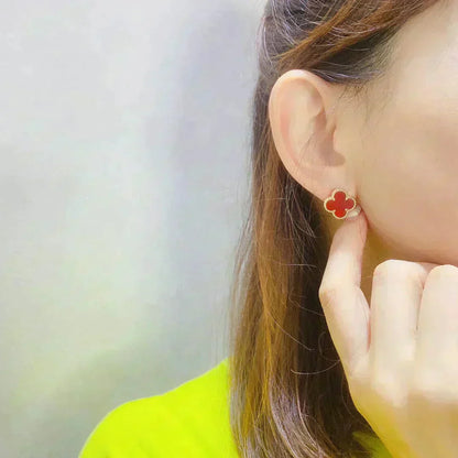 [Vellora Opalyn]CLOVER MEDIUM 1 MOTIFS CARNELIAN  EARRINGS