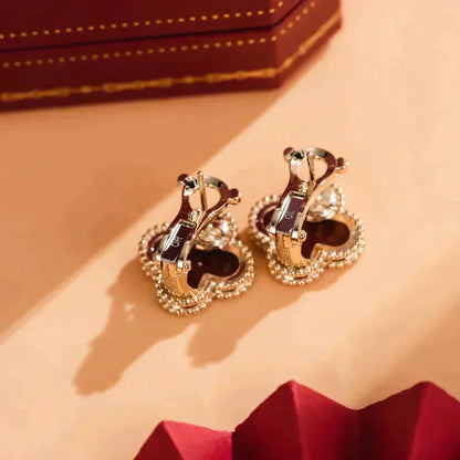 [Vellora Opalyn]CLOVER MEDIUM 1 MOTIFS CARNELIAN  EARRINGS