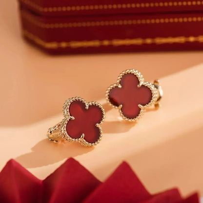 [Vellora Opalyn]CLOVER MEDIUM 1 MOTIFS CARNELIAN  EARRINGS