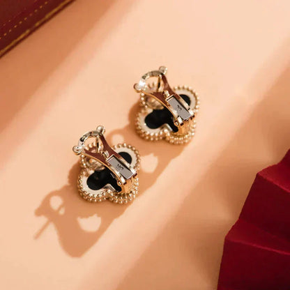 [Vellora Opalyn]CLOVER MEDIUM 1 MOTIFS  ONYX STUD EARRINGS