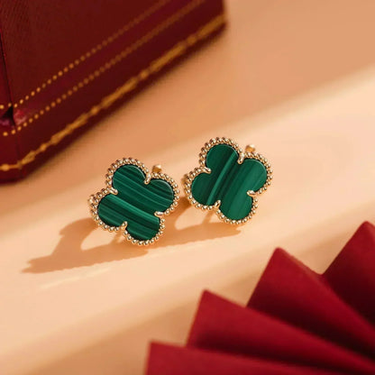 [Vellora Opalyn]CLOVER MEDIUM 1 MOTIFS MALACHITE  EARRINGS