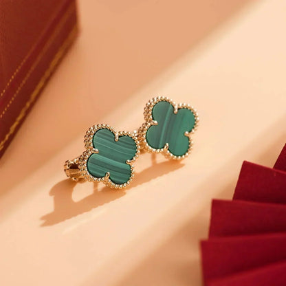 [Vellora Opalyn]CLOVER MEDIUM 1 MOTIFS MALACHITE  EARRINGS
