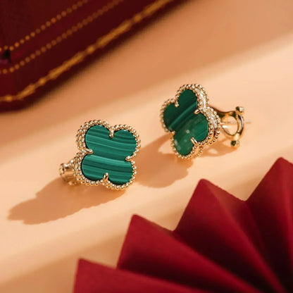 [Vellora Opalyn]CLOVER MEDIUM 1 MOTIFS MALACHITE  EARRINGS