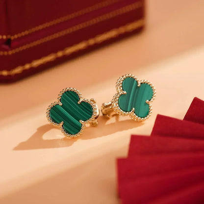 [Vellora Opalyn]CLOVER MEDIUM 1 MOTIFS MALACHITE  EARRINGS