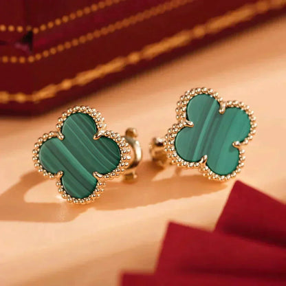 [Vellora Opalyn]CLOVER MEDIUM 1 MOTIFS MALACHITE  EARRINGS