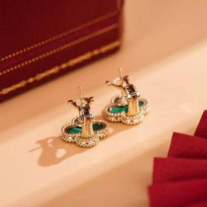 [Vellora Opalyn]CLOVER MEDIUM 1 MOTIFS MALACHITE  EARRINGS
