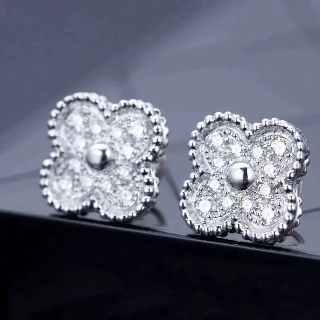 [Vellora Opalyn]CLOVER 1 MOTIFS DIAMOND STUD EARRINGS SILVER