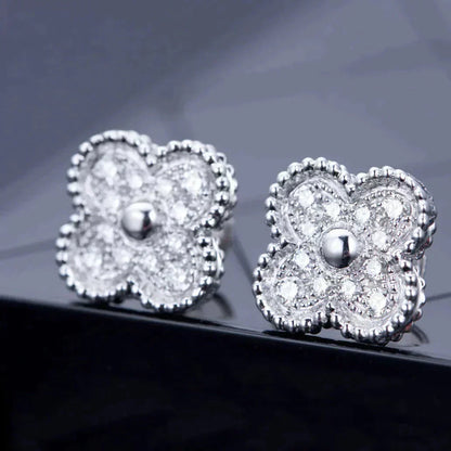 [Vellora Opalyn]CLOVER 1 MOTIFS DIAMOND STUD EARRINGS SILVER