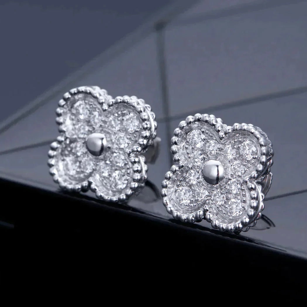 [Vellora Opalyn]CLOVER 1 MOTIFS DIAMOND STUD EARRINGS SILVER