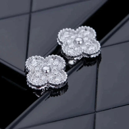 [Vellora Opalyn]CLOVER 1 MOTIFS DIAMOND STUD EARRINGS SILVER
