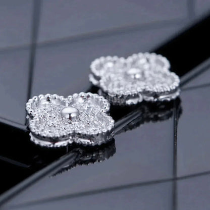 [Vellora Opalyn]CLOVER 1 MOTIFS DIAMOND STUD EARRINGS SILVER