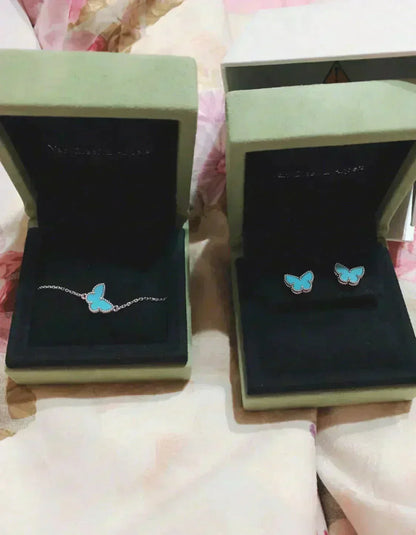[Vellora Opalyn]BUTTERFLY TURQUOISE EARRINGS SILVER
