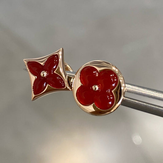[Vellora Opalyn]STAR AND SUN PINK GOLD CARNELIAN STUD EARRINGS