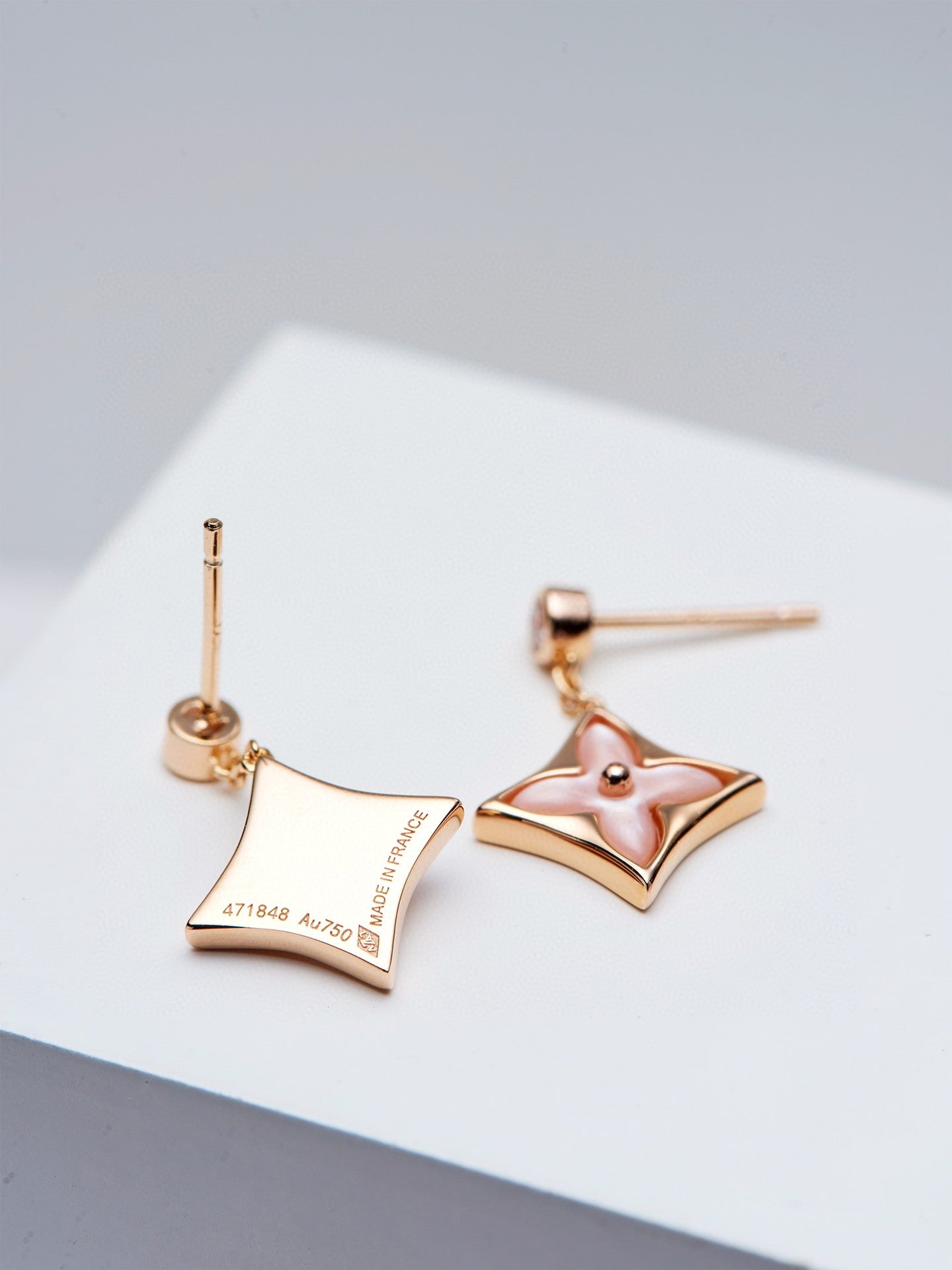 [Vellora Opalyn]DOUBLE STAR PINK GOLD MOP DROP EARRINGS