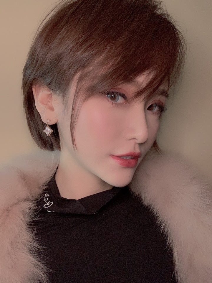 [Vellora Opalyn]DOUBLE STAR PINK GOLD MOP DROP EARRINGS