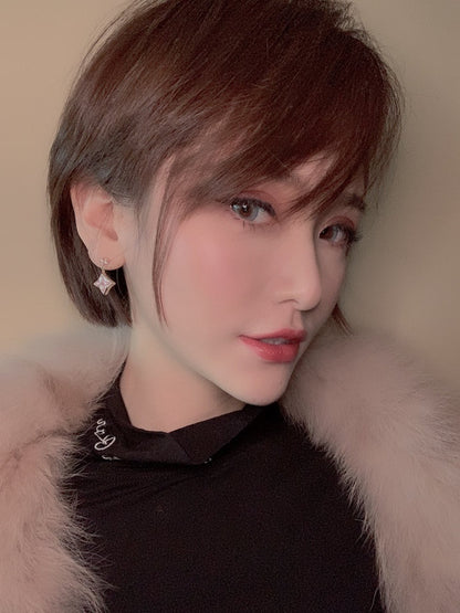 [Vellora Opalyn]DOUBLE STAR PINK GOLD MOP DROP EARRINGS