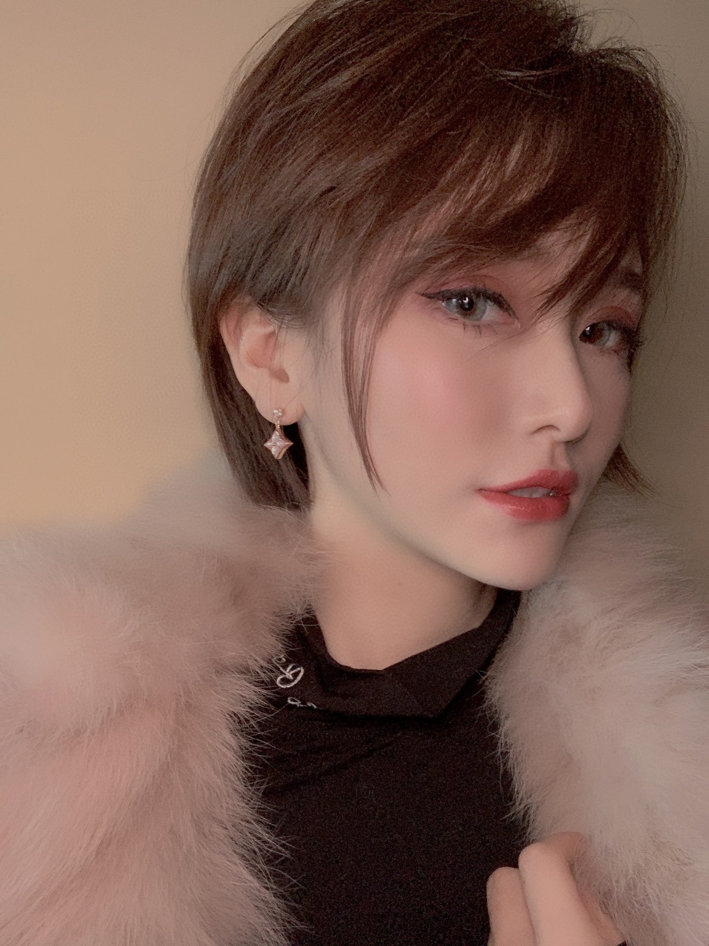 [Vellora Opalyn]DOUBLE STAR PINK GOLD MOP DROP EARRINGS
