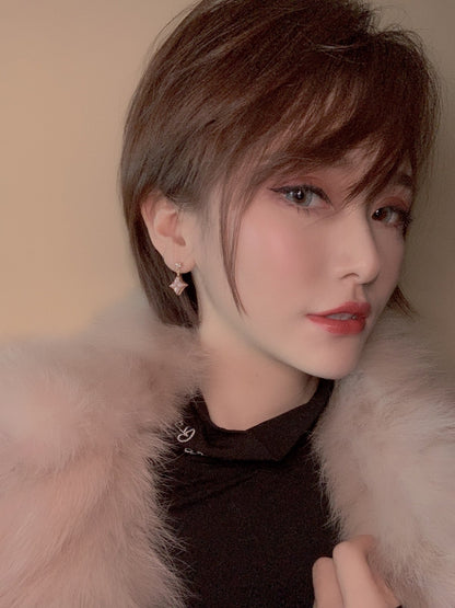 [Vellora Opalyn]DOUBLE STAR PINK GOLD MOP DROP EARRINGS