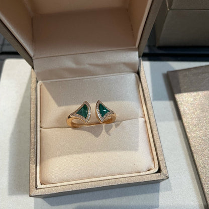 [Vellora Opalyn]DREAM MALACHITE DIAMOND OPEN RING