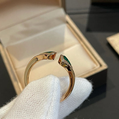 [Vellora Opalyn]DREAM MALACHITE DIAMOND OPEN RING