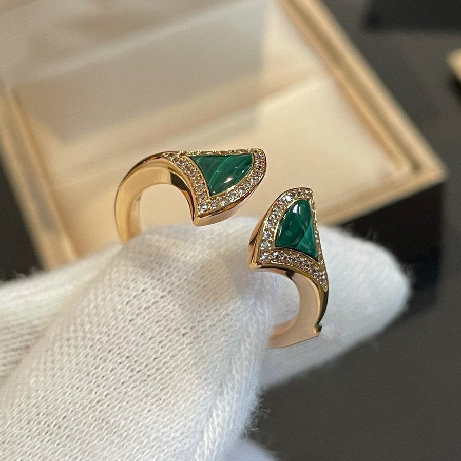 [Vellora Opalyn]DREAM MALACHITE DIAMOND OPEN RING