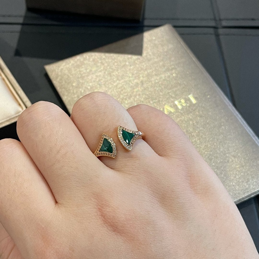 [Vellora Opalyn]DREAM MALACHITE DIAMOND OPEN RING