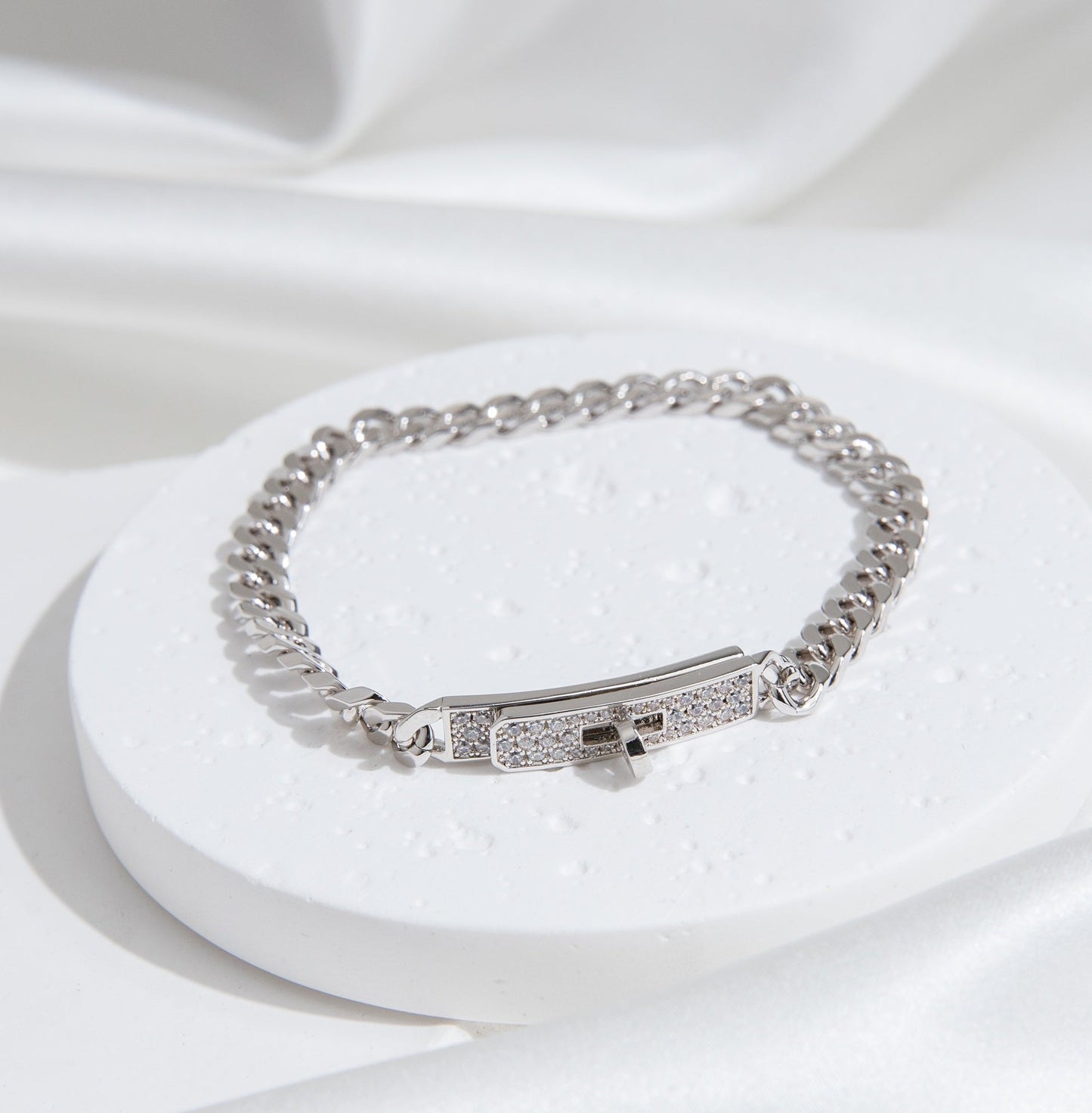 [Vellora Opalyn]KELLY CHAIN SILVER DIAMOND BRACELET