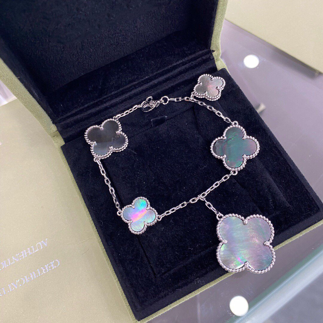 [Vellora Opalyn]CLOVER 5 MOTIFS SIVLER DARK MOP BRACELET