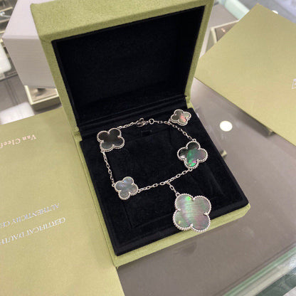 [Vellora Opalyn]CLOVER 5 MOTIFS SIVLER DARK MOP BRACELET