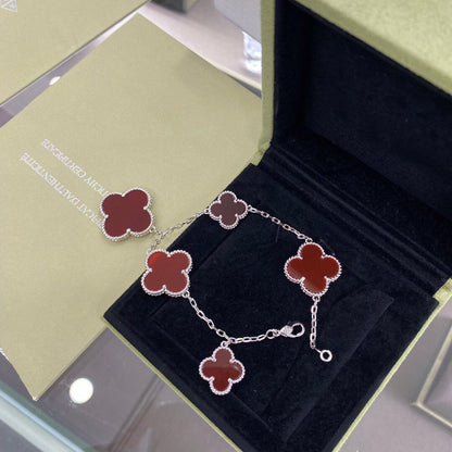 [Vellora Opalyn]CLOVER 5 MOTIFS SIVLER CARNELIAN BRACELET