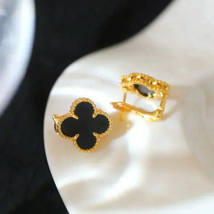 [Vellora Opalyn]CLOVER MEDIUM 1 MOTIFS  ONYX STUD EARRINGS