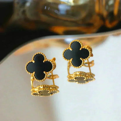 [Vellora Opalyn]CLOVER MEDIUM 1 MOTIFS  ONYX STUD EARRINGS