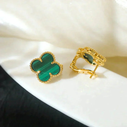 [Vellora Opalyn]CLOVER MEDIUM 1 MOTIFS MALACHITE  EARRINGS
