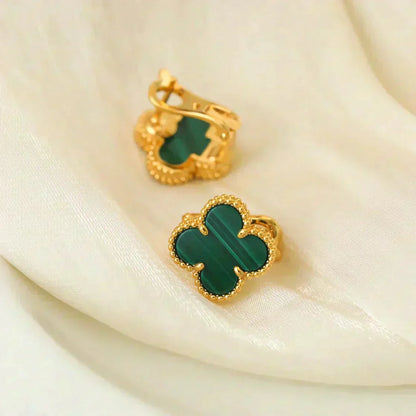 [Vellora Opalyn]CLOVER MEDIUM 1 MOTIFS MALACHITE  EARRINGS