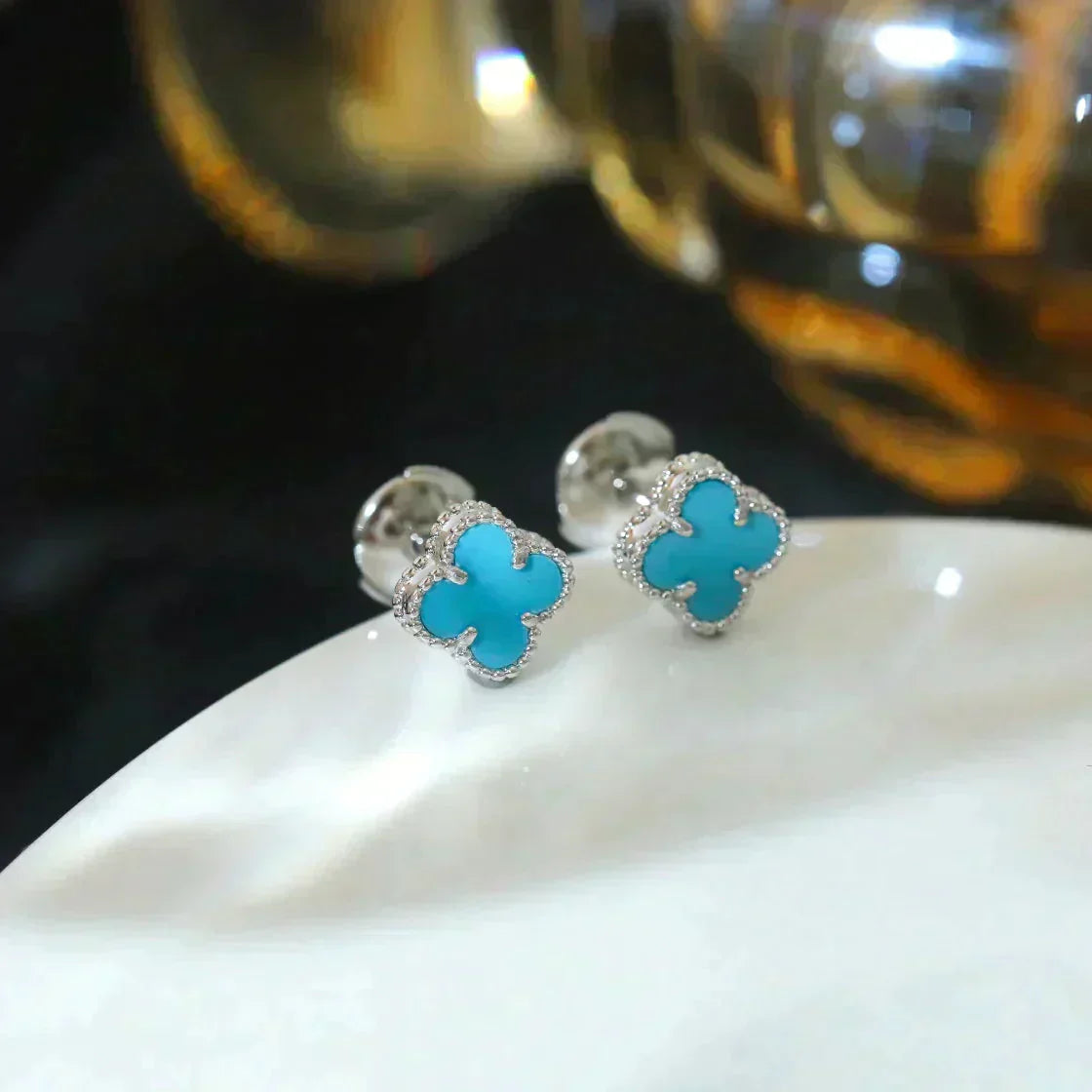 [Vellora Opalyn]CLOVER MINI 9.5MM ONYX STUD EARRINGS SILVER